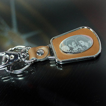金屬鑰匙圈-皮紋金屬鑰匙圈(棕)